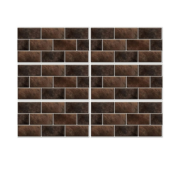 Tile Stickers 12"x6" Brown Brick Decals Vinyl Peel and Stick Kitchen Tiles Wall Decor 6 Sheets