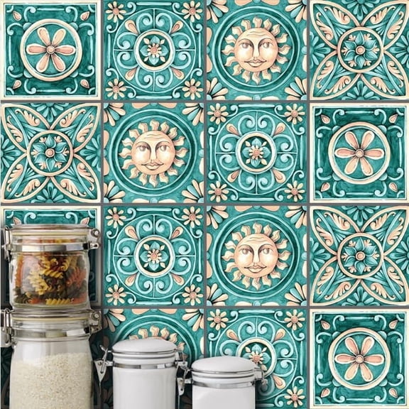 Tile Stickers 6"x6" Green Self-adhesive Waterproof Vinyl Peel and Stick Kitchen Bathroom Wall Decals 10 Pcs Set