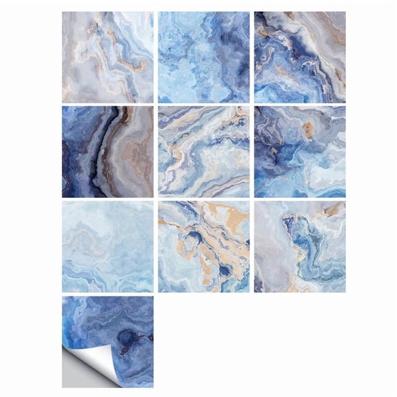 Tile Stickers Blue Self-adhesive Waterproof Vinyl Decals Peel and Stick 10 Sheets Set 6"x6"