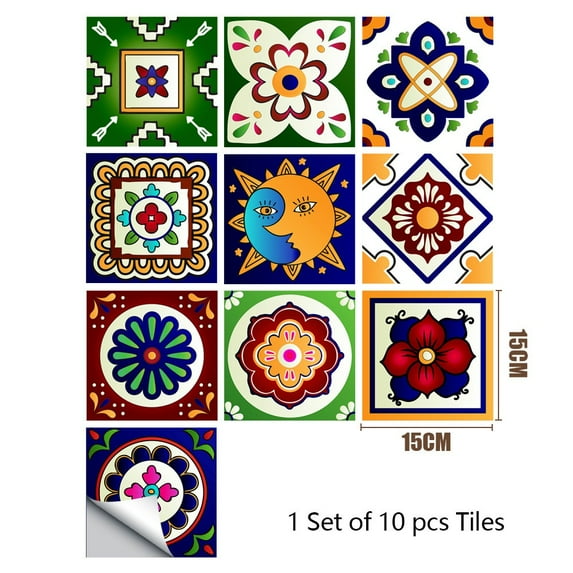 Tile Stickers Kitchen Adhesive Tile Transfers Sticker for Bathroom Peel Stick Self-Adhesive Tile Decals Wall Decor Colorful Retro Style