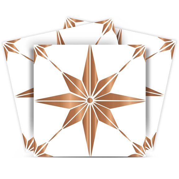 Tile Stickers by Mi Alma 24 pcs Talavera Wall Stencils Wall Stickers Peel and Stick Easy Application – Ideal for Bathroom, Kitchen Wall Tile Decals (Light Brown Star, 4X4 inch)