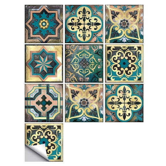 Tile Stickers Retro Self-adhesive Waterproof Decals Vinyl Peel and Stick Kitchen Bathroom Wall Decor 10 Pcs Set 6"x6"