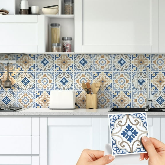 Tile Stickers Wall Decor Bathroom Kitchen Wall Sticker Waterproof PVC Decoration Stickers - 9Pcs 2D Sticker with Retro Design in Mosaic Style