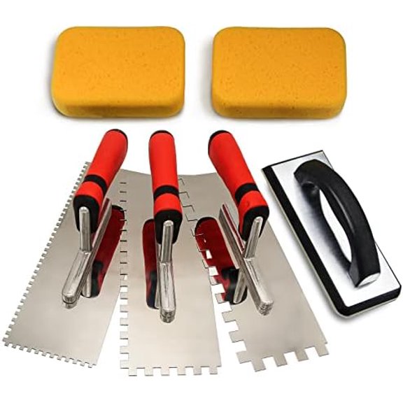Tile Tools Stainless Steel Square Notch Trowel Set Plus Rubber Grout Float and Grout Sponge for Tiling Installation Grouting$$