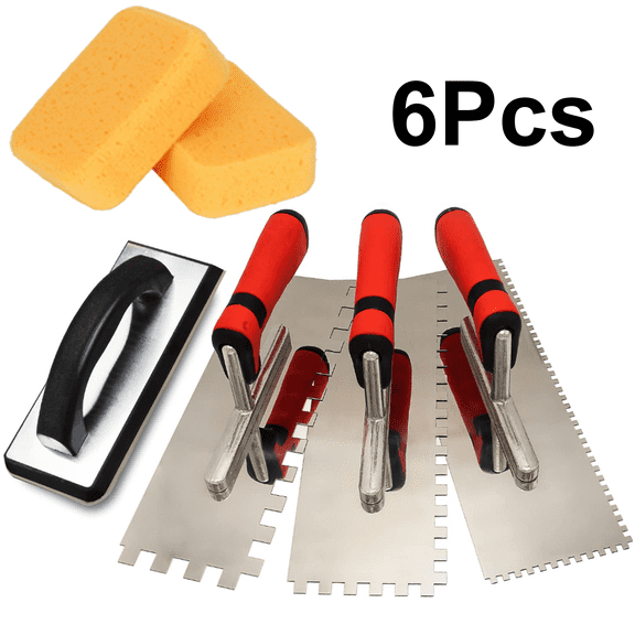 Tile Tools Stainless Steel Square Notched Trowel Set With 2 Sponges, 4 Pcs Masonry Hand Kit for Wall Floor Tiling Installation