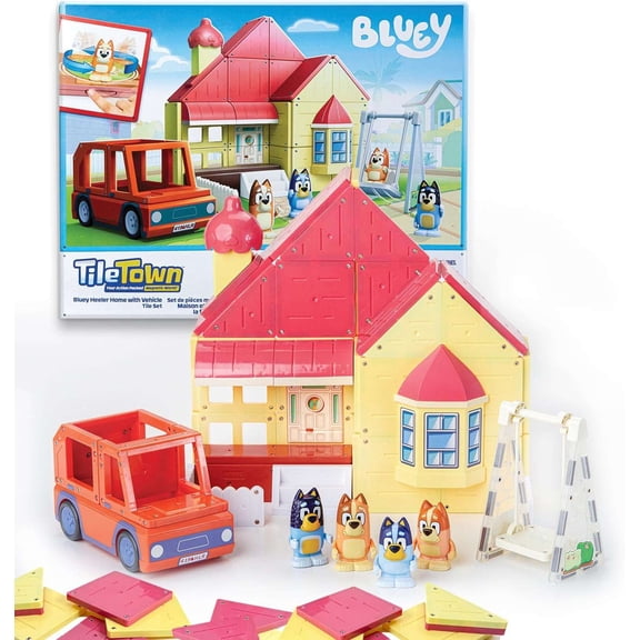 Tile Town Bluey Heeler Family Home with Vehicle Tile Set [52 Pieces]