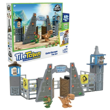 Tile Town Jurassic World Dino Escape Magnetic Tiles Building Set and Figures, Ages 3+