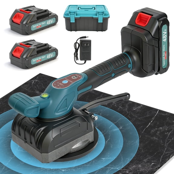 Tile Vibration Leveling Machine, Cordless Tiler Vibration Tool with 5 Adjustable Speed, 2-in-1 Tile Vibration Machine with 5.2in Suction Cup & 176Lbs Adsorption, 2 Batteries