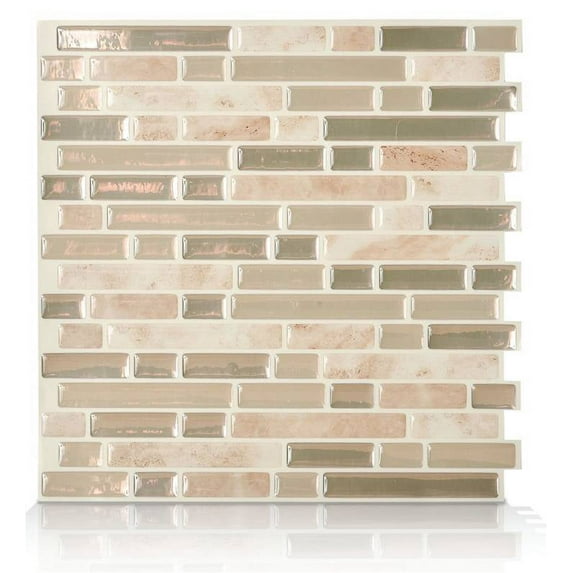 Smart Tiles SM1043-6 Mosaic Wall Tile, 10 in L, 10.13 in W, 0.07 in Thick, Composite Vinyl, Beige/Tan 4 Pack