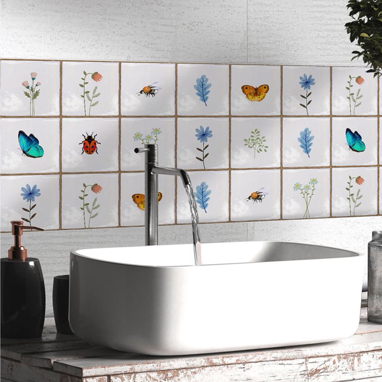 Tile Wall Decals 10 Pcs Vinyl Stickers Peel and Stick Removable Tiles ...