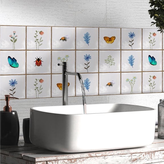 Tile Wall Decals 10 Pcs Vinyl Stickers Peel and Stick Removable Tiles Transfer Sticker for Kitchen Backsplash Bathroom Shower Wall Renovation Decor 6x6inch