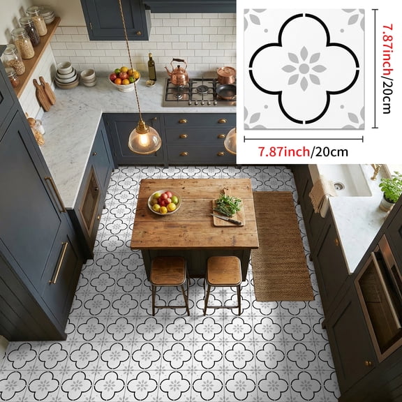 Tile Wall Stickers 12 Pcs Set Floor Decals 7.87 x 7.87 Inch Thickened Frosted Waterproof Non-Slip Removable Peel and Stick for Kitchen Bathroom Floor Decor