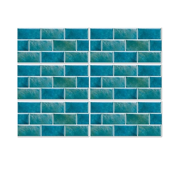 Tile Wall Stickers 12"x6" Blue Brick Decals Kitchen Backsplash Bathroom Tiles Peel and Stick 6 Pcs Set