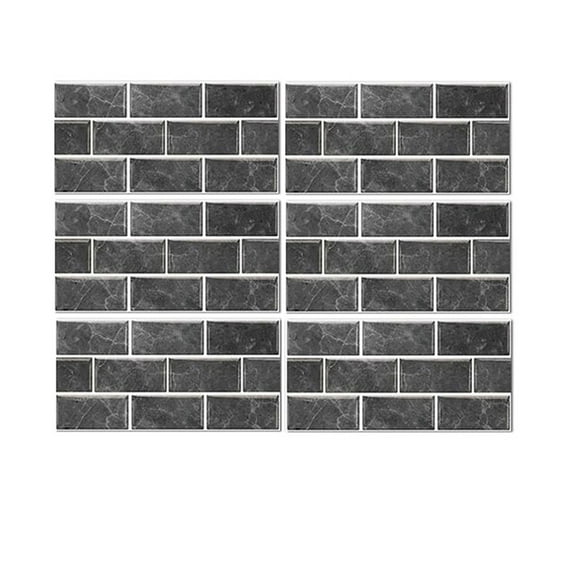 Tile Wall Stickers 12"x6" Dark Gray Brick Decals Kitchen Bathroom Tiles Removable Decor Vinyl Peel and Stick 6 Sheet Set