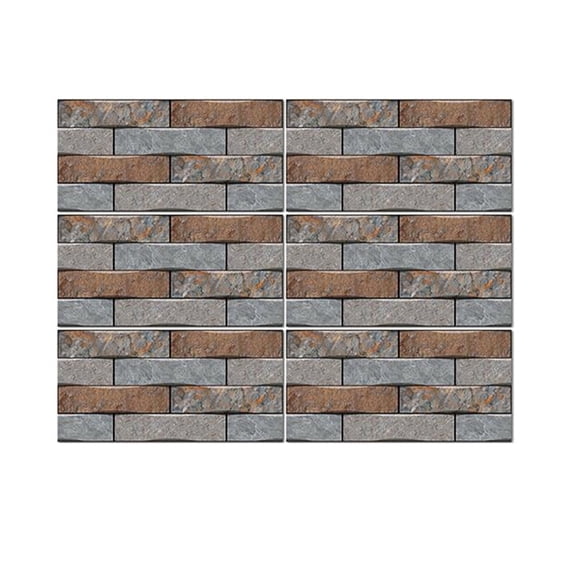 Tile Wall Stickers 12"x6" Gray Brown Brick Decals Kitchen Bathroom Tiles Decor Vinyl Peel and Stick 6 Pcs Set
