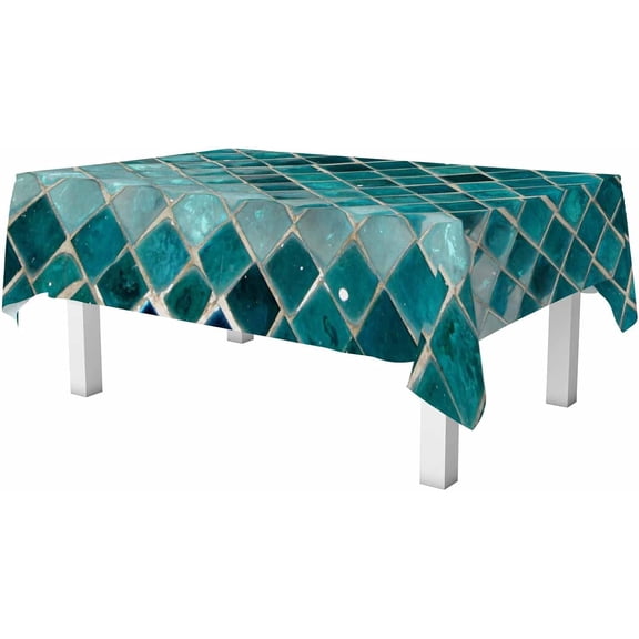 Tile Wall Surface Texture Rectangle Table Cloth Green Art Geometric Design Wipeable Waterproof Tablecloths Table Cover for Party Picnic Dinner Indoor and Outdoor 60" X 84"