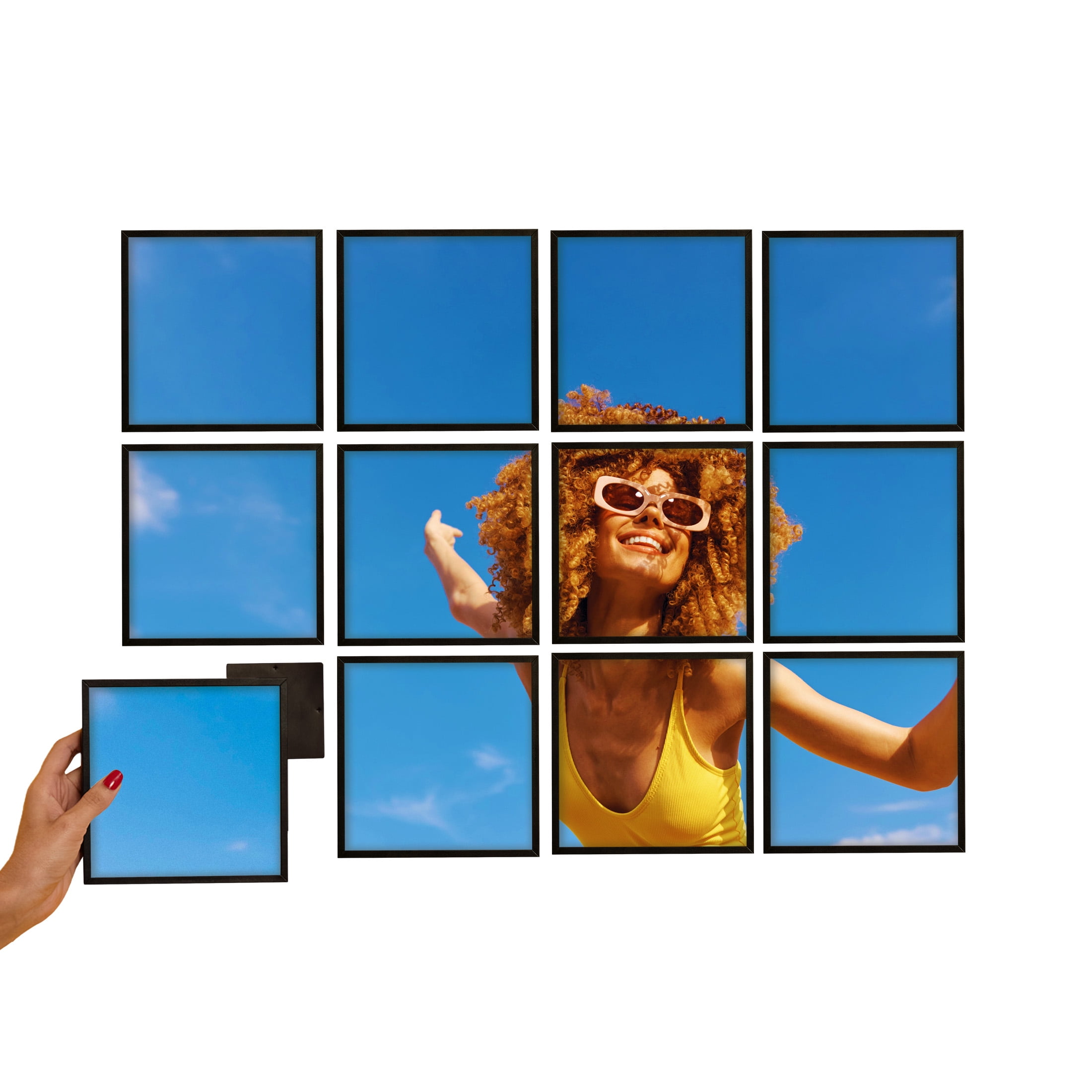 TilePix Mini 6x6 Black Photo Frame 12-Piece - Customizable Magnetic Frame for Gallery Wall, Nail-Free Hanging Photo Tile
