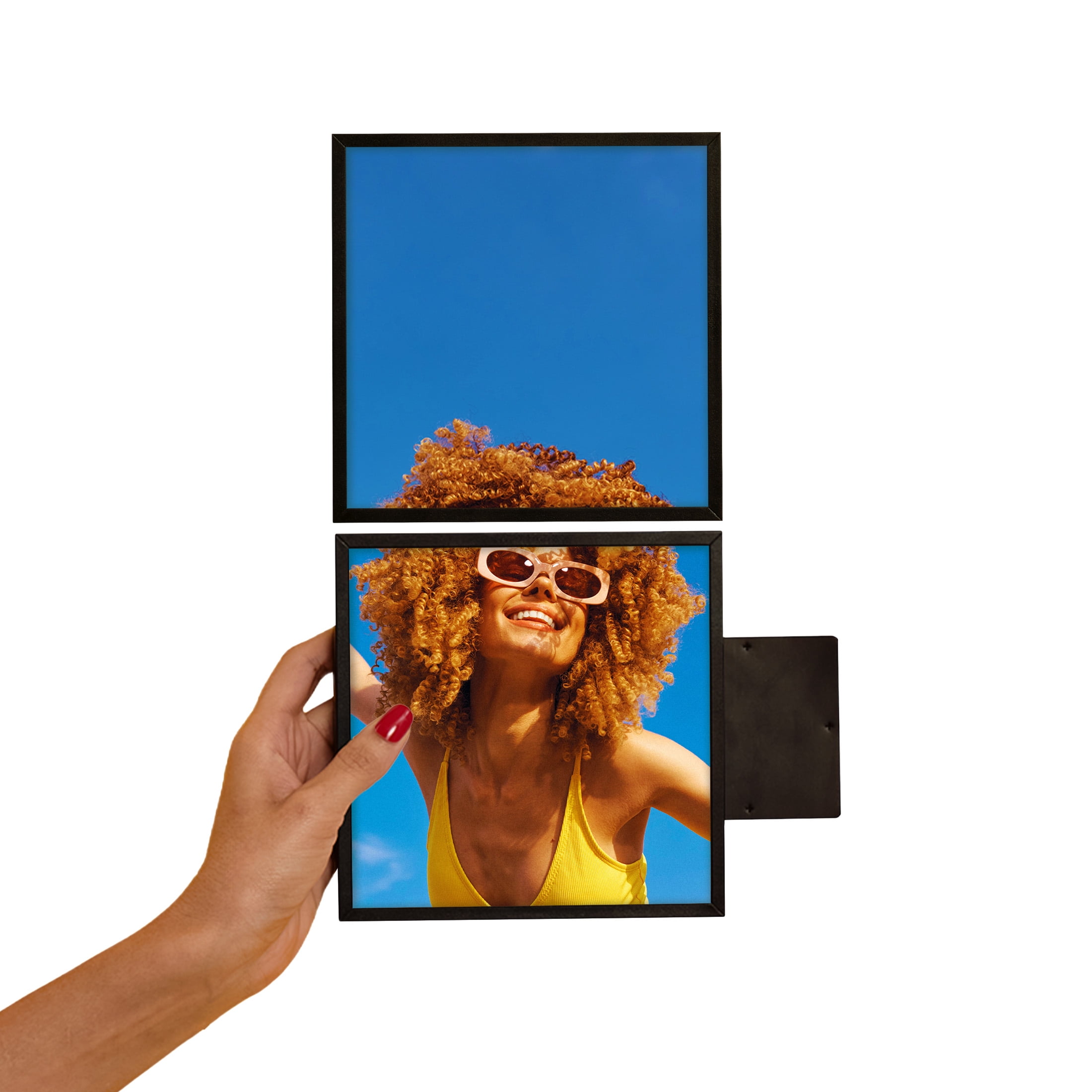 TilePix Mini 6x6 Black Photo Frame 2-Piece– Customizable Magnetic Frame for Gallery Wall, Nail-Free Hanging Photo Tile