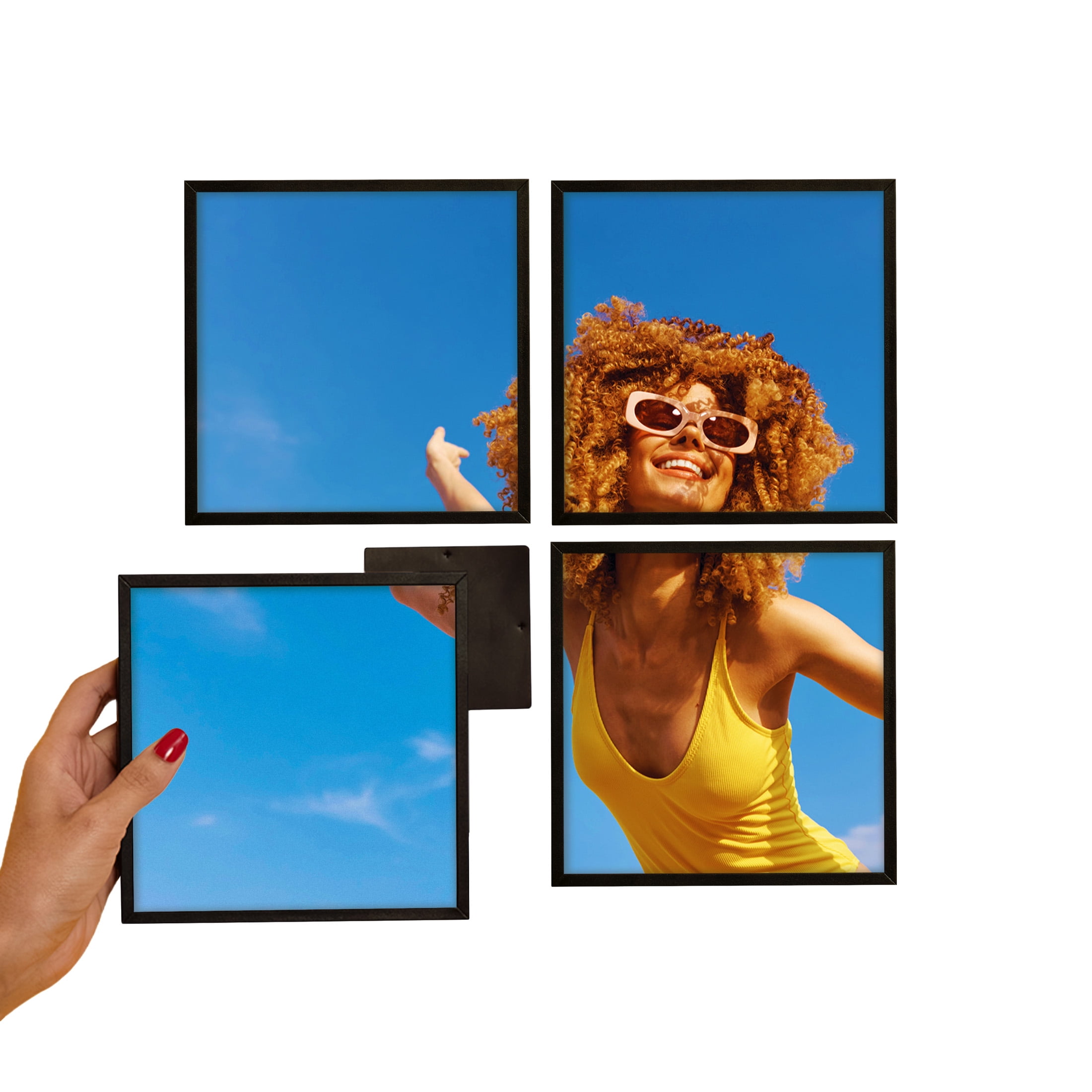 TilePix Mini 6x6 Black Photo Frame 4-Piece - Customizable Magnetic Frame for Gallery Wall, Nail-Free Hanging Photo Tile
