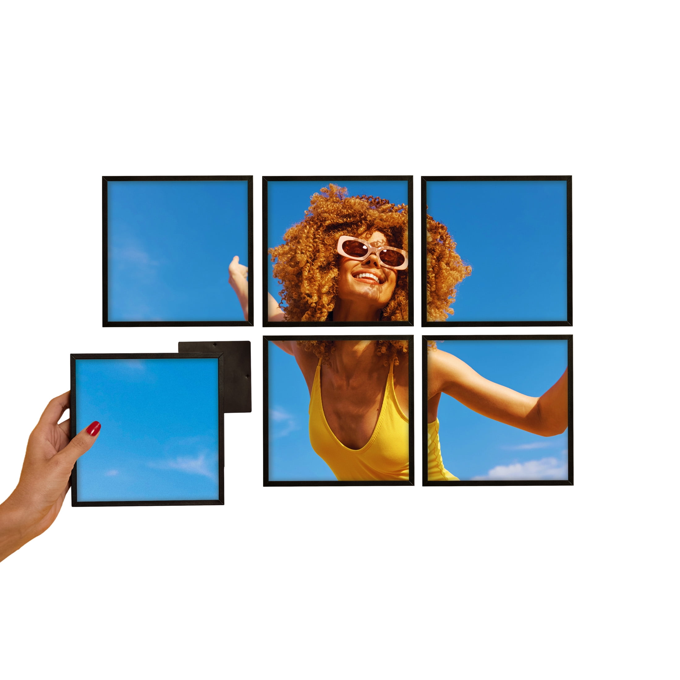 TilePix Mini 6x6 Black Photo Frame 6-Piece - Customizable Magnetic Frame for Gallery Wall, Nail-Free Hanging Photo Tile