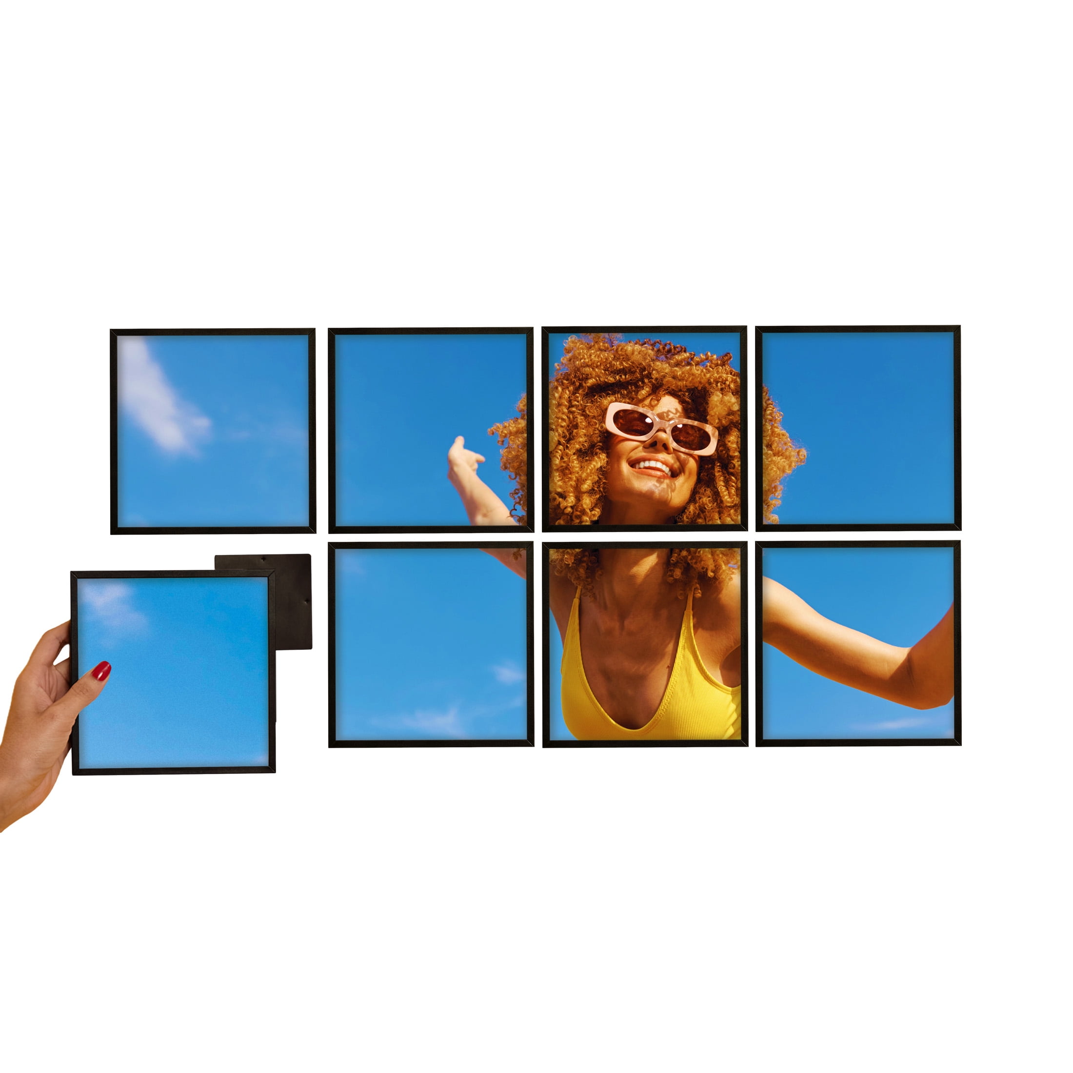 TilePix Mini 6x6 Black Photo Frame 8-Piece - Customizable Magnetic Frame for Gallery Wall, Nail-Free Hanging Photo Tile