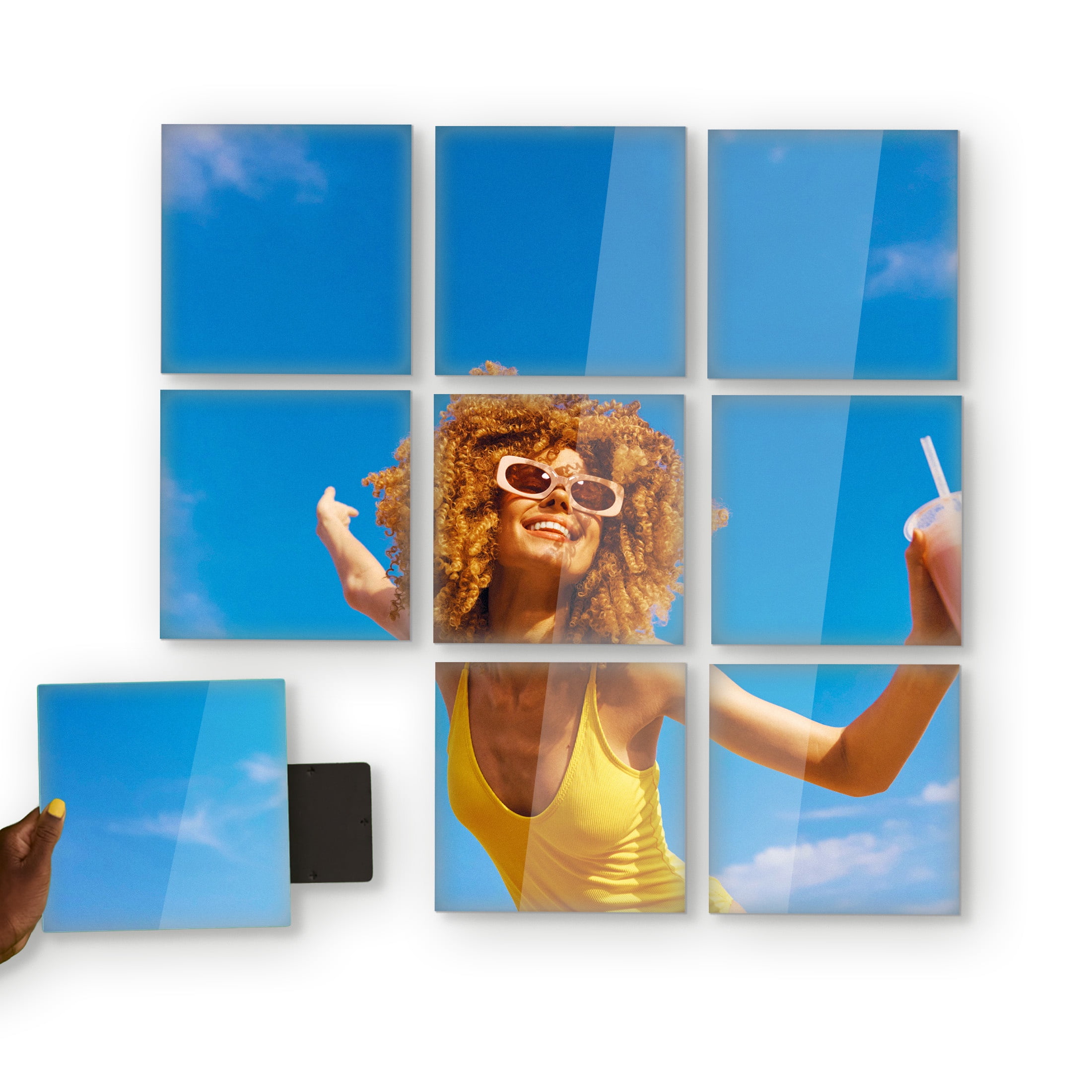 TilePix Nail Free Glass Frame, 9-Piece Split Image