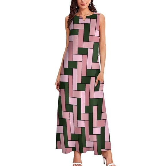 Tiled Design in Pinks and Greens Long Dress women's summer dress summer dress woman trendy sexy for women prom