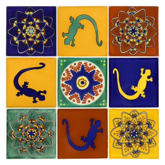 Tileof 9 Individual 4 x 4 Ceramic Talavera Mexican Tiles