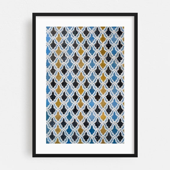 Tiles in Fez, Morocco - Fes Fez-Meknès Morocco Photography Pattern Geometric Mediterranean Abstract Art Deco Architecture Black Framed Wall Art Print 20 x 30 inches