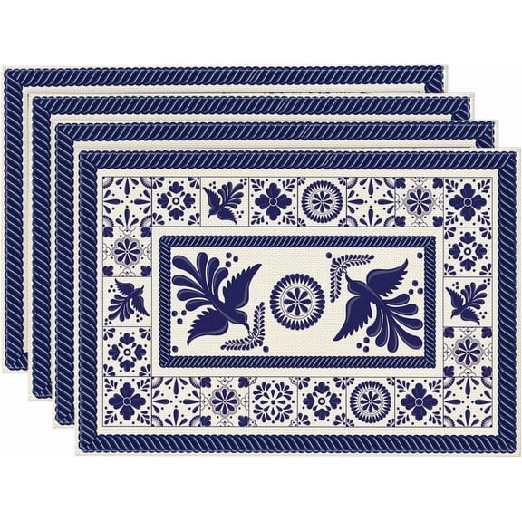 Tiles Floral Phoenix Fiesta Mexican Placemats Set of 4, 12x18 Inch Seasonal Fall Holiday Table Mats for Party Kitchen Dining Decoration