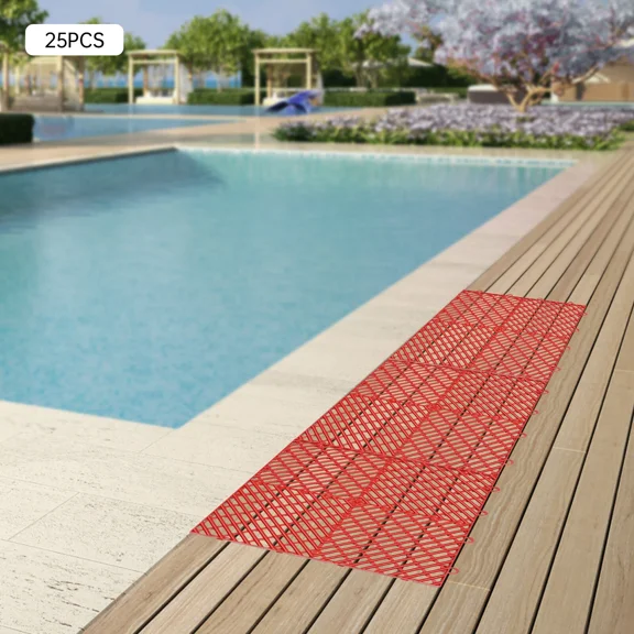 Tiles Interlocking 25PCS Red, Drainage Tiles 12x12x0.5 Inches, Deck Tiles Outdoor Floor Tiles, Outdoor Interlocking Tiles, Deck Flooring for Pool Shower Bathroom Deck Patio Garage