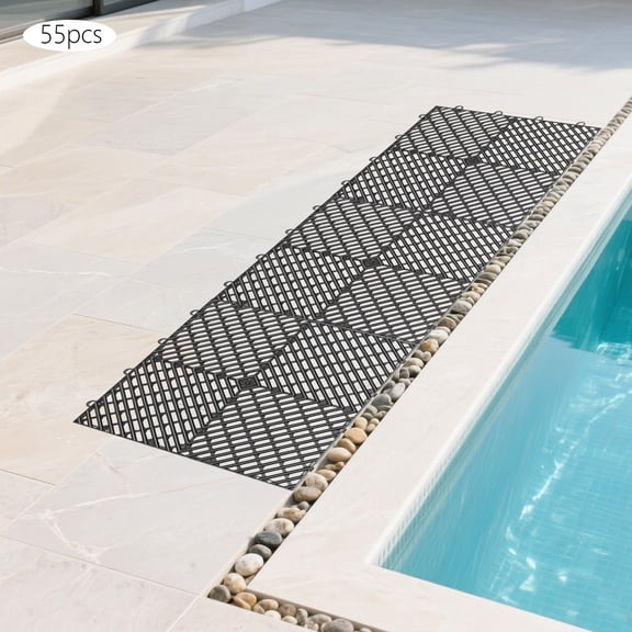 Tiles Interlocking 55 PCS Black, Drainage Tiles 12x12x0.5 Inches, Deck Tiles Outdoor Floor Tiles, Outdoor Interlocking Tiles, Deck Flooring for Pool Shower Bathroom Deck Patio Garage