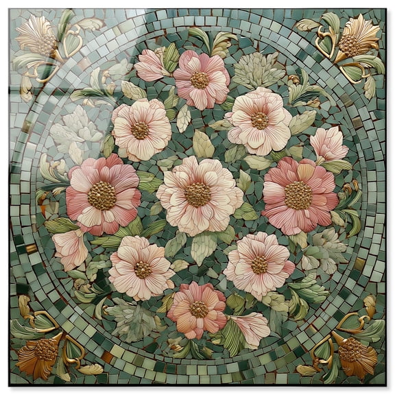 Tilework Tendril I Acrylic Print Bathroom Wall Art by Art Remedy, Ready to Hang, 12 x 12