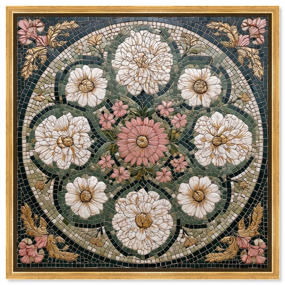 Tilework Tendril II Canvas Print Bathroom Wall Art by Art Remedy, Gold Frame, 30 x 30