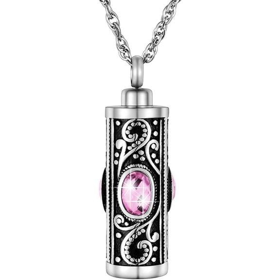 Tilg Crystal Cremation Urn Necklace for Ashes Keepsake Stainless Steel Memorial Pendant with Flower