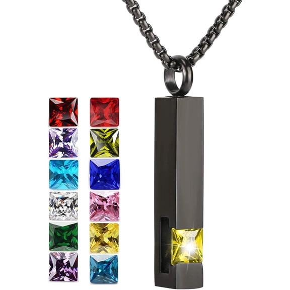 Tilg Urn Necklaces for Ashes Birthstone Cube Urns for Human Ashes Memorial Cremation Urn Locket Keepsake Ashes Jewelry