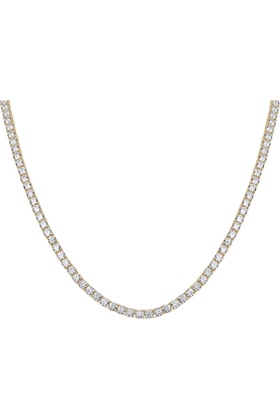 14K Gold Plated Tennis Necklace for Women | 3mm Cubic Zirconia Dainty Gold Tennis Necklaces | Simulated Diamond Tennis Chain in 15" or 18" Length | Trendy Fashion Jewelry
