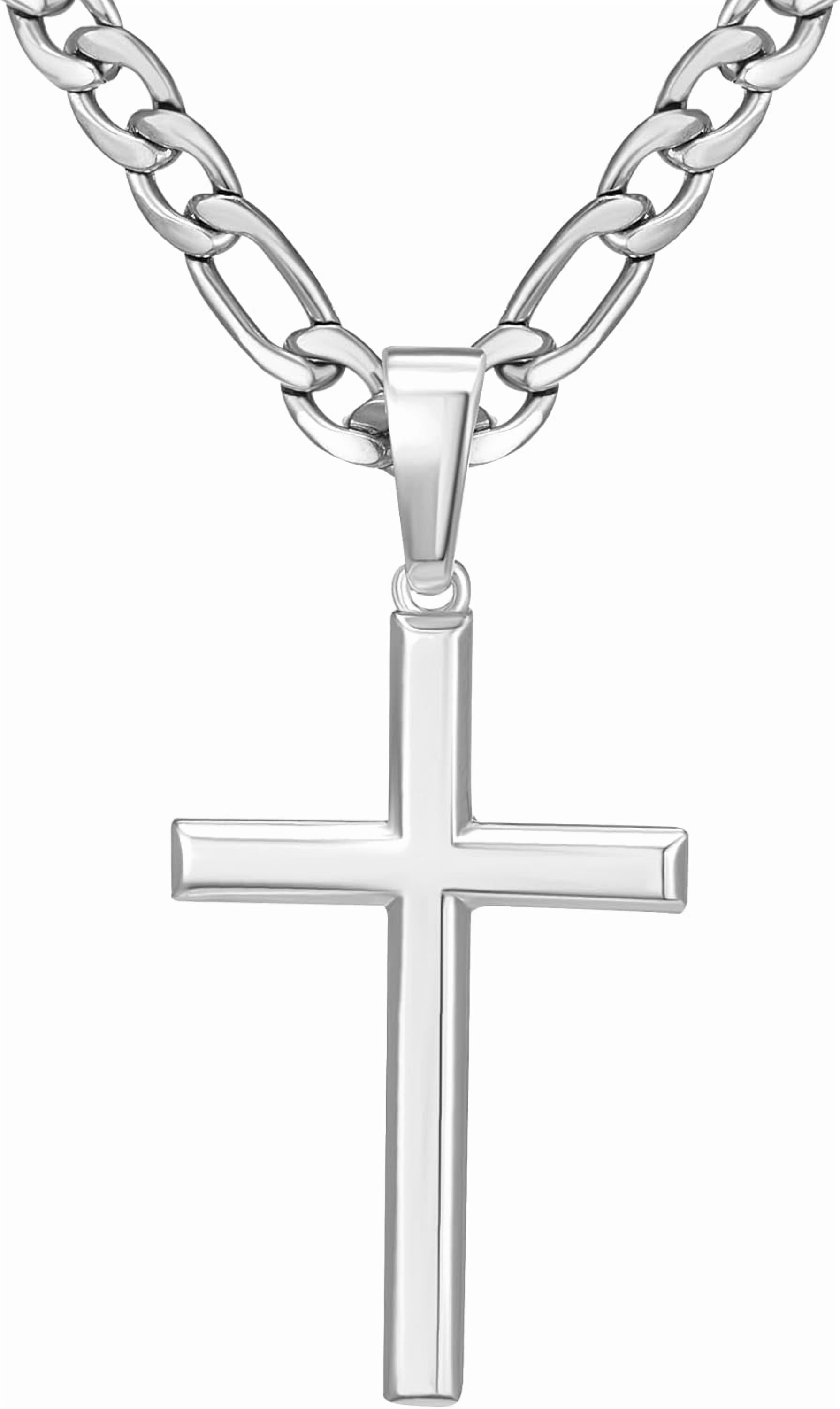 Tilga 18K Gold Over 925 Sterling Silver Cross Necklace for Men/Women, Stainless Steel Cuban/Rope Chain Cross Pendant 18-24 inch, Religious Jewelry Gifts for Men