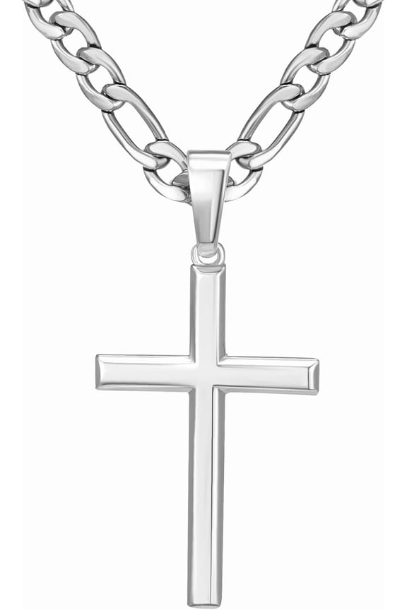 18K Gold Over 925 Sterling Silver Cross Necklace for Men/Women, Stainless Steel Cuban/Rope Chain Cross Pendant 18-24 inch, Religious Jewelry Gifts for Men