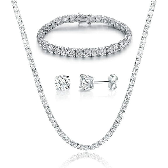 Tilga 18K Yellow Gold/White Gold Plated Wedding Jewelry Set Tennis Necklace/Bracelet/Earrings Sets Pack of 3