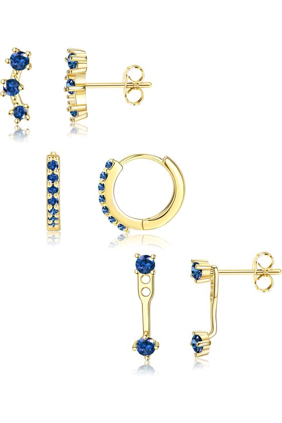 3 Pairs 925 Sterling Silver Hypoallergenic Earrings for Women Trendy - 14K Gold Plated Stud Hoop Cartilage Earrings Set Small Earring Stacks for Sensitive Ears Non Tarnish Dainty Silver Earring