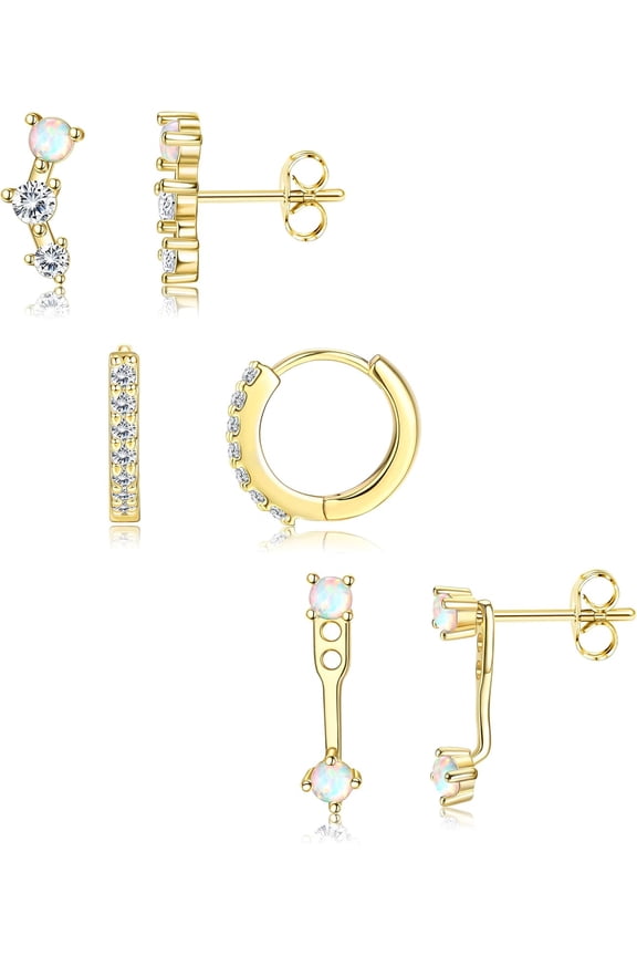 3 Pairs 925 Sterling Silver Hypoallergenic Earrings for Women Trendy - 14K Gold Plated Stud Hoop Cartilage Earrings Set Small Earring Stacks for Sensitive Ears Non Tarnish Dainty Silver Earring