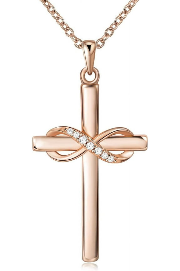 925 Sterling Silver Cross Necklace for Women Infinity Necklace 14K Rose Gold Plated Necklaces for Easter or Mother's Day