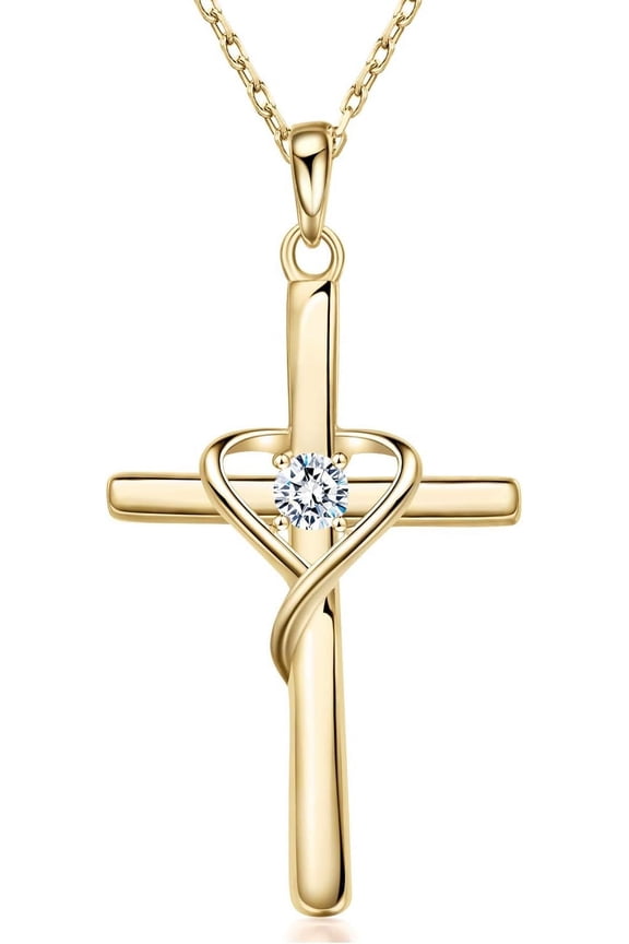 925 Sterling Silver Cross Necklace for Women Men 14K Gold Plated Birthstone Necklaces 5A CZ Rose Gold Necklace for Easter or Christmas