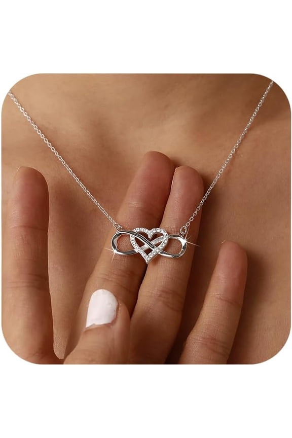 925 Sterling Silver Infinity Heart Cross Necklace for Women Mother Daughter 14K Gold Plated Cubic Zirconia Forever Love Heart Pendant Necklace Jewelry Christmas Gifts for Mom Friends