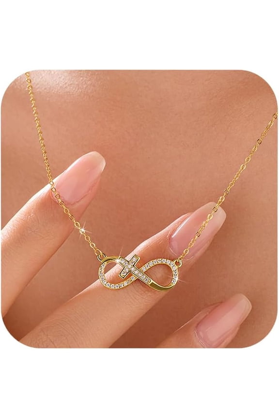 925 Sterling Silver Infinity Heart Cross Necklace for Women Mother Daughter 14K Gold Plated Cubic Zirconia Forever Love Heart Pendant Necklace Jewelry Christmas Gifts for Mom Friends