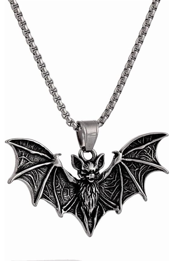 Bat Necklace for Men - Stainless Steel Vampire Pendant, Gothic Halloween Goth Jewelry