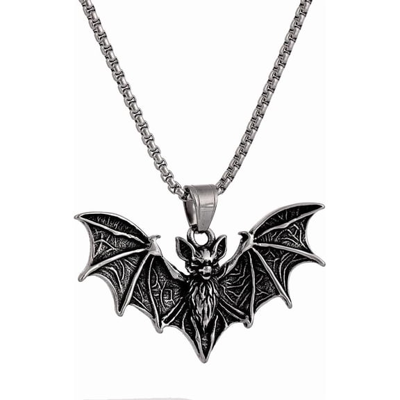 Soleilie Bat Necklace for Men - Stainless Steel Vampire Pendant, Gothic Halloween Goth Jewelry