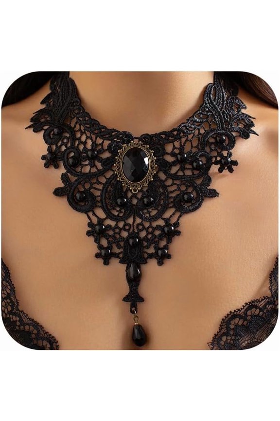 Black Necklaces for Women, Adjustable Layered Velvet Leather Lace Collar Necklace, Goth Jewelry Gifts.
