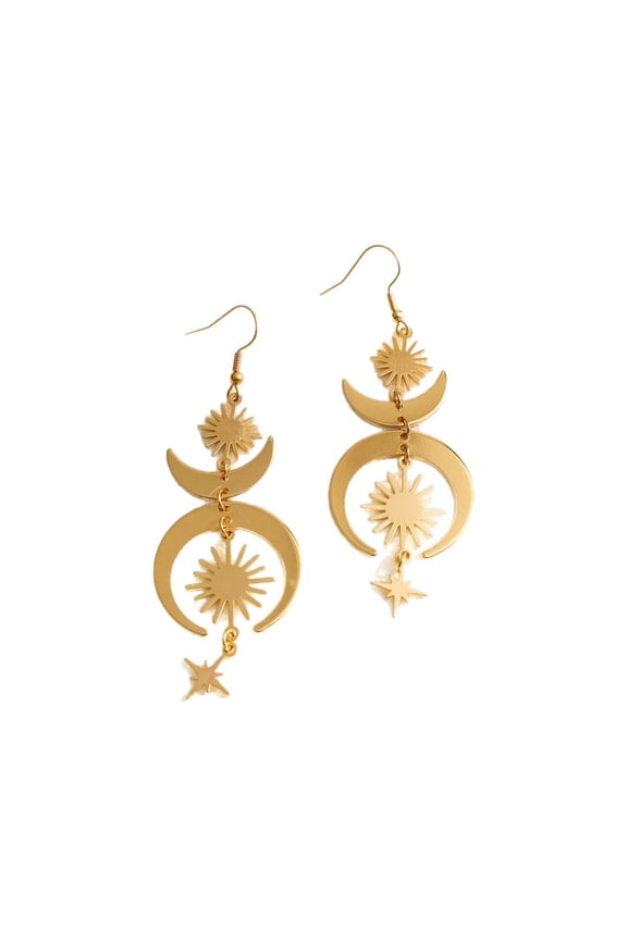 Celestial Sun Moon Star Earrings Dangle, Gothic Boho Earrings for Women, Boho Goth Jewelry, Christmas Jewelry Gifts